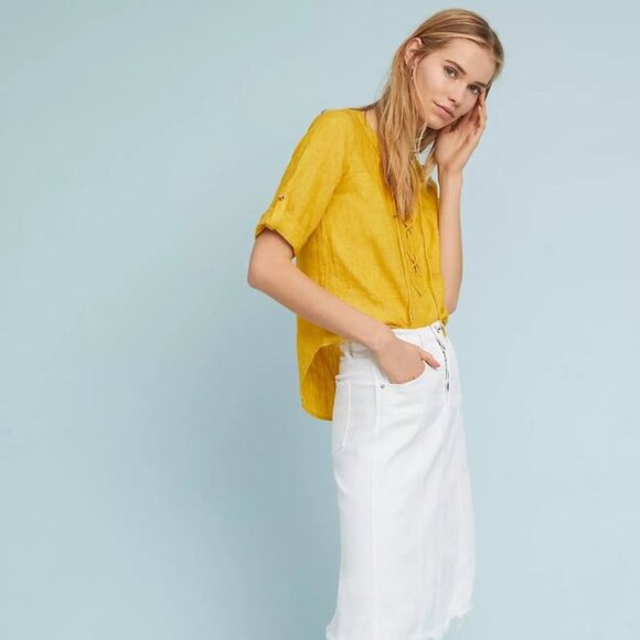 NWOT Maeve Linen Lace-Up Blouse in Mustard Yellow - Size 4 - Picture 2 of 10